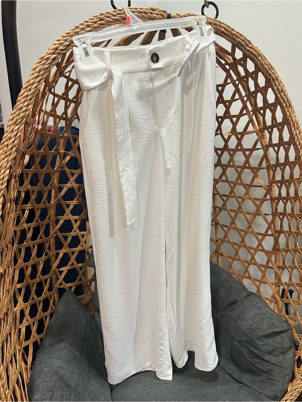 High-Waist White Maxi Skirt-Pants with Self Tie